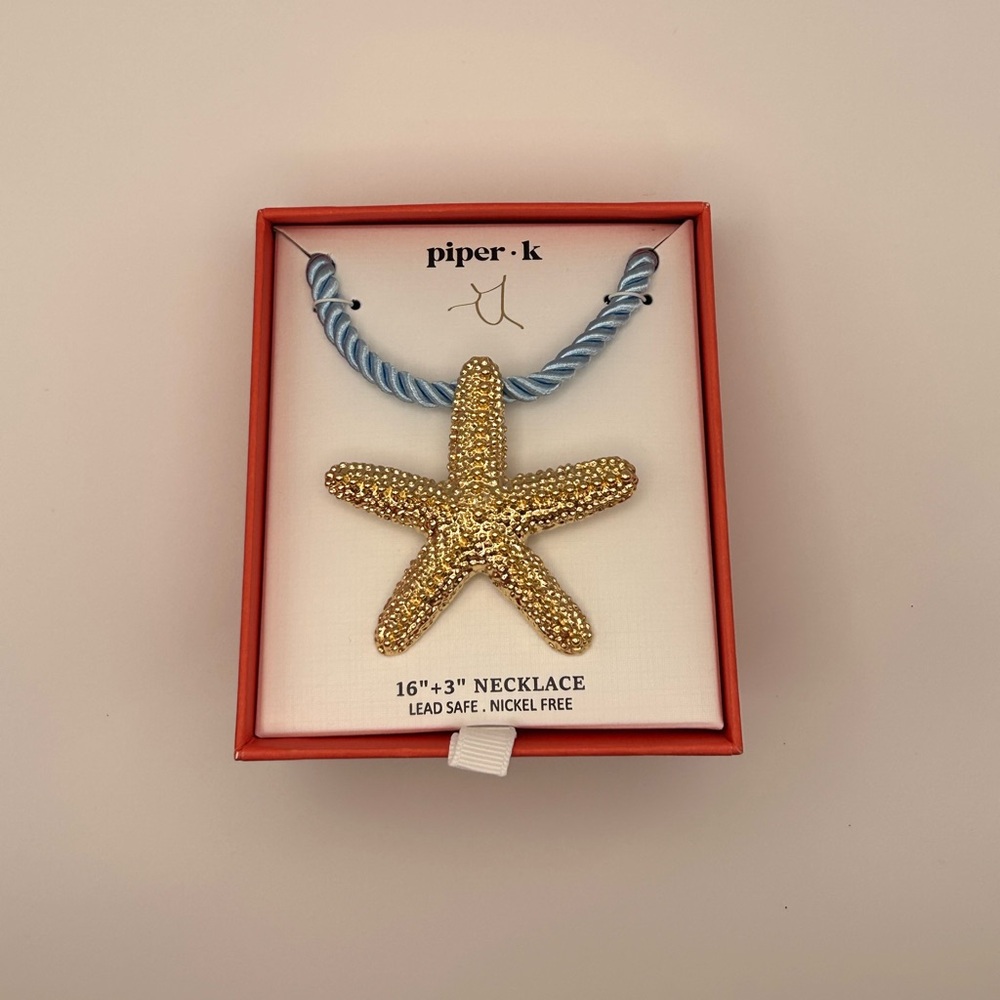 *New* Piper K Gold Starfish Pendant with Light Blue Cord - Picture 4 of 6